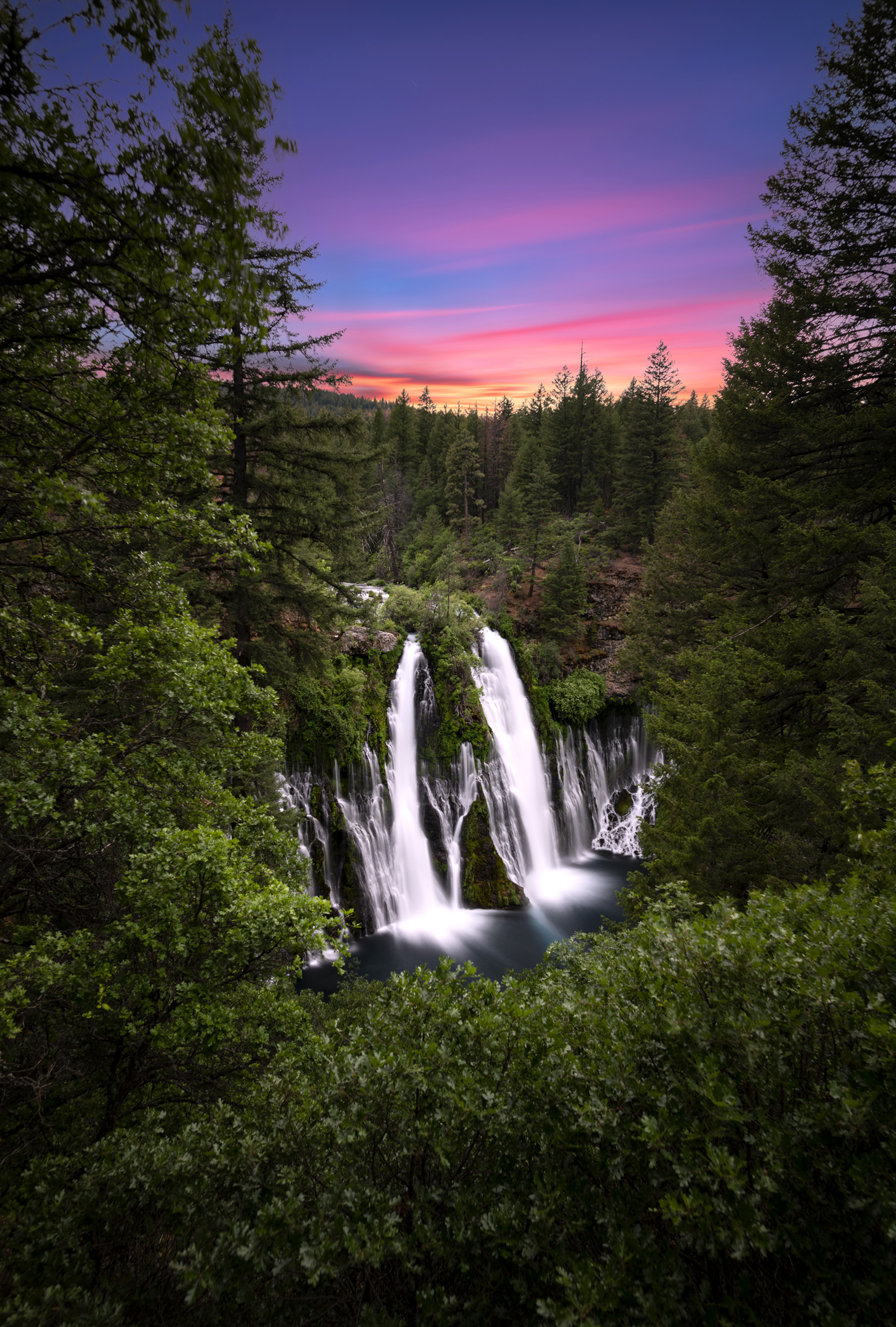 California waterfall at sunset