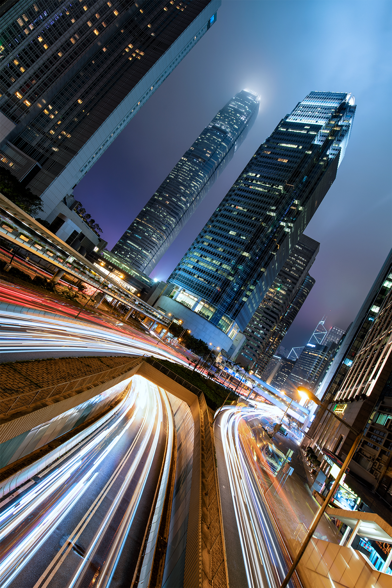 Overpass light trails, Hong Kong
