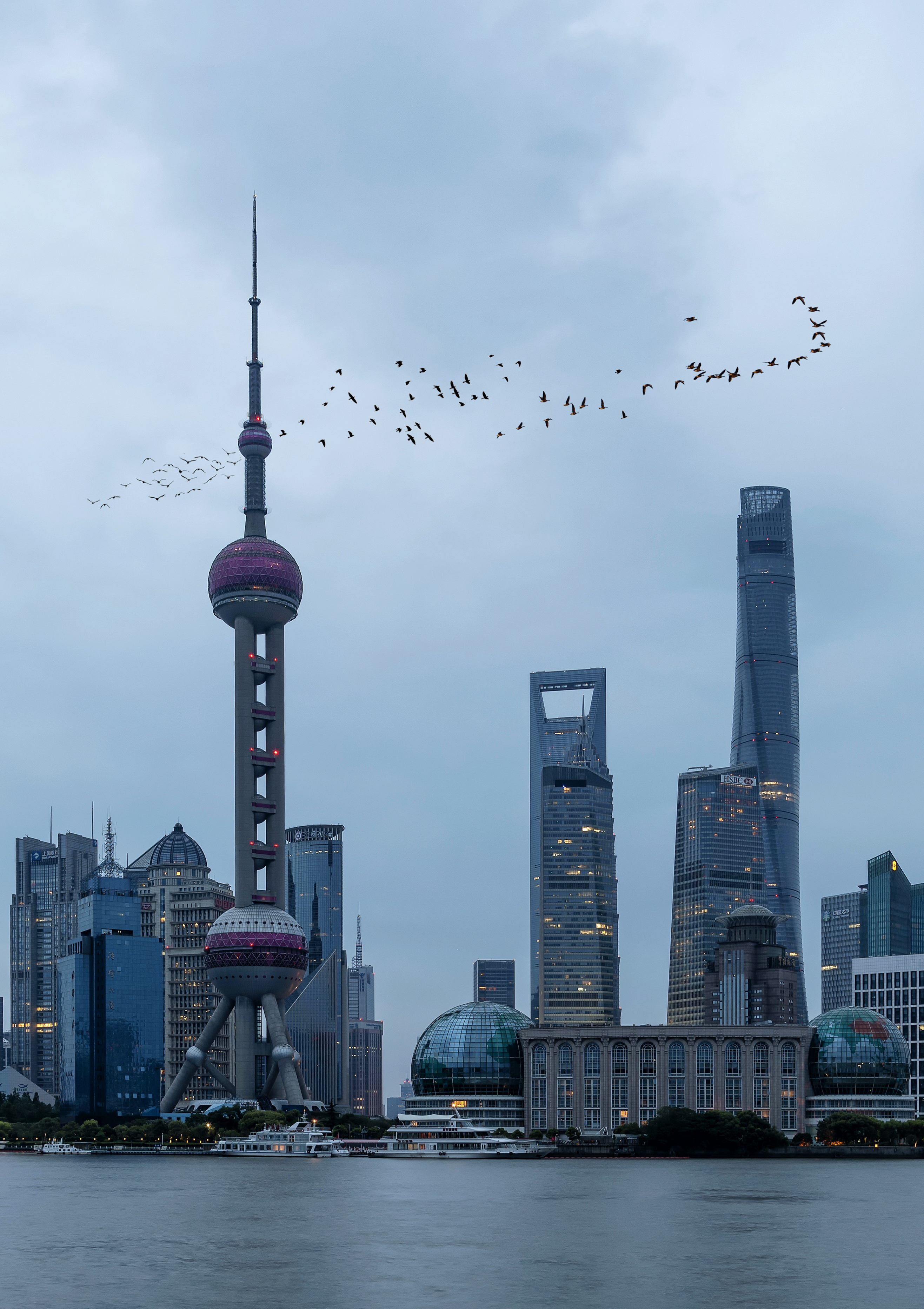 Oriental Pearl Tower, Shanghai Pudong, with birds