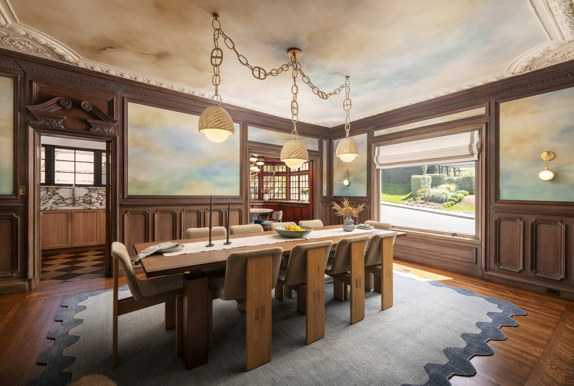 Dining room with custom decorative paintwork