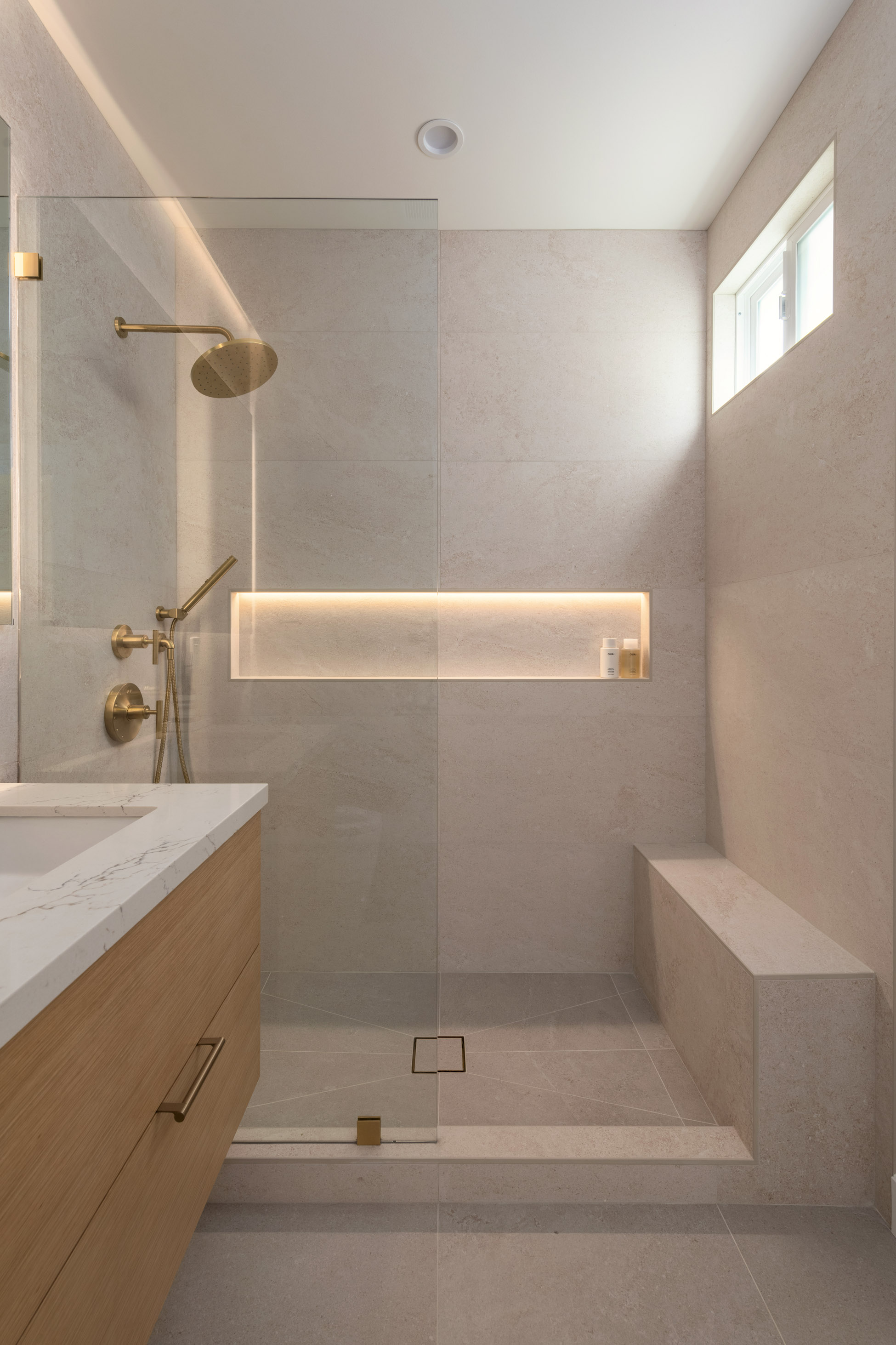 Modern contemporary stone bath shower - architectural photography