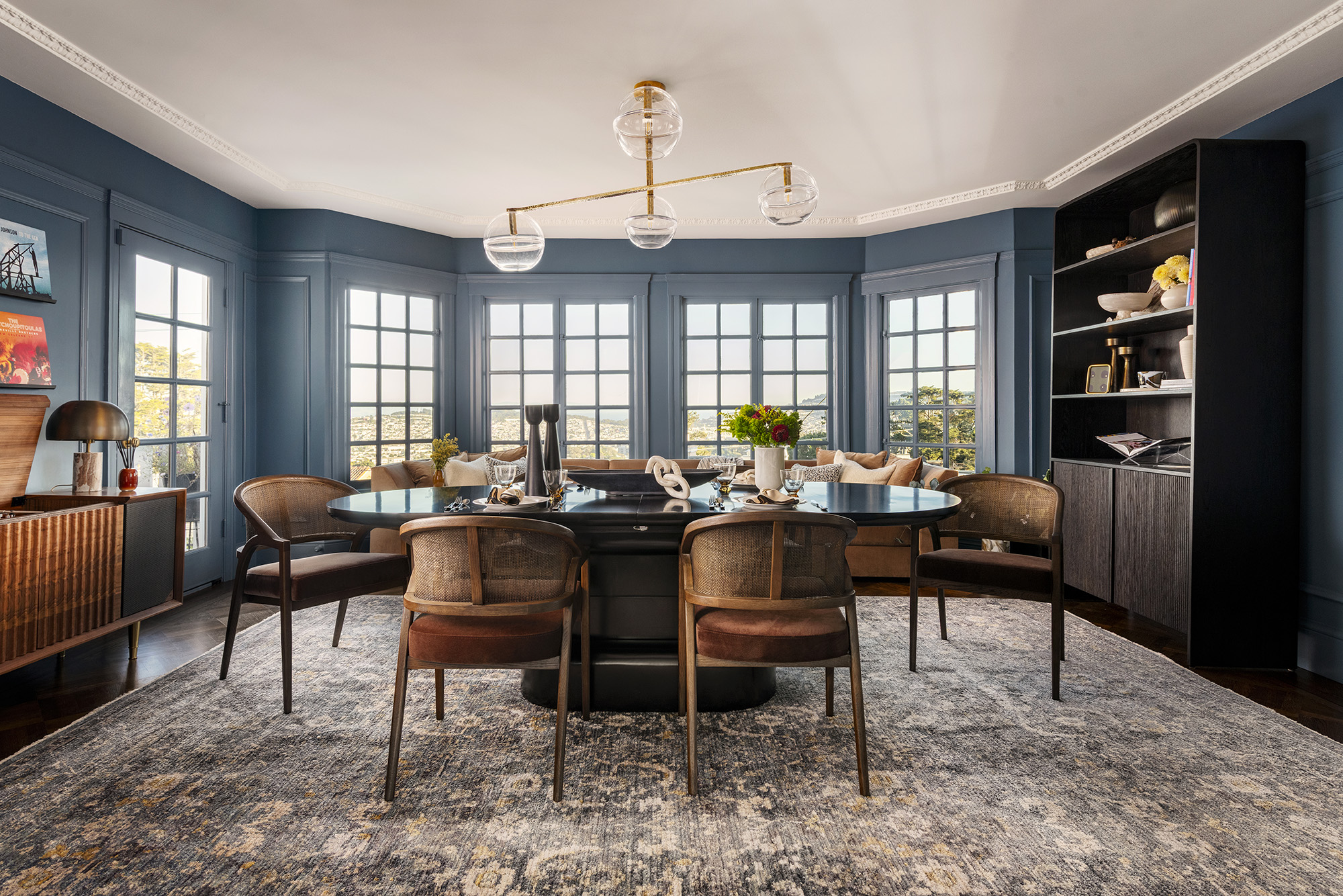 Remodeled dining room in striking ocean teal color