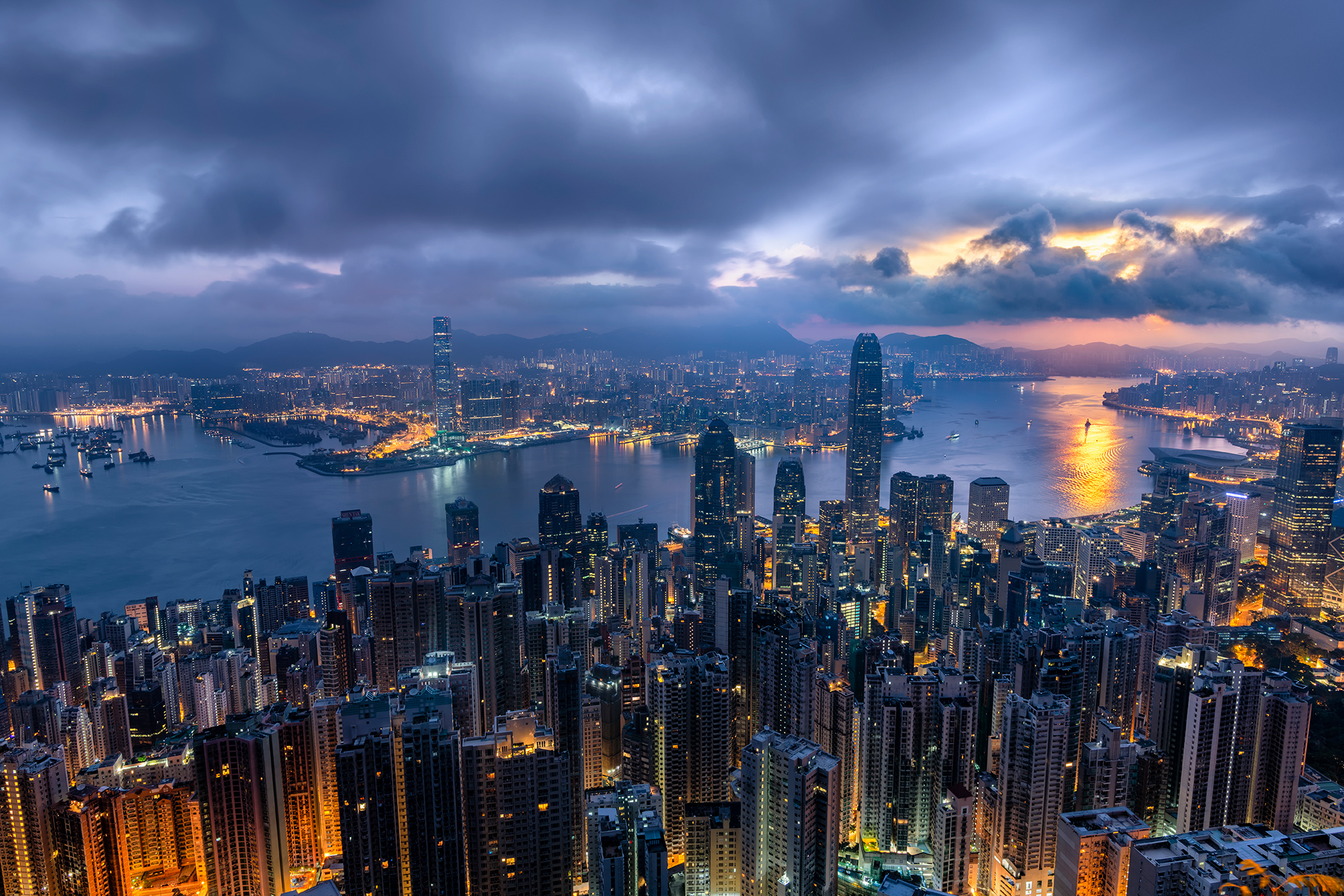 overlooking Hong Kong at sunrise