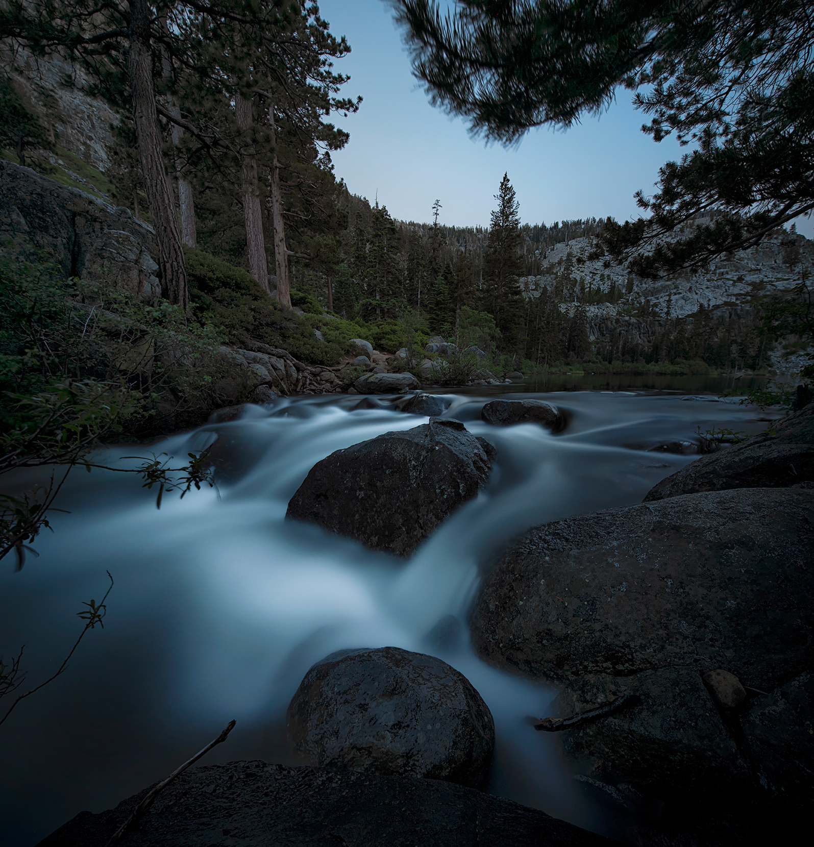 long exposure water of the river leading out of Eagle Lake, Tahoe