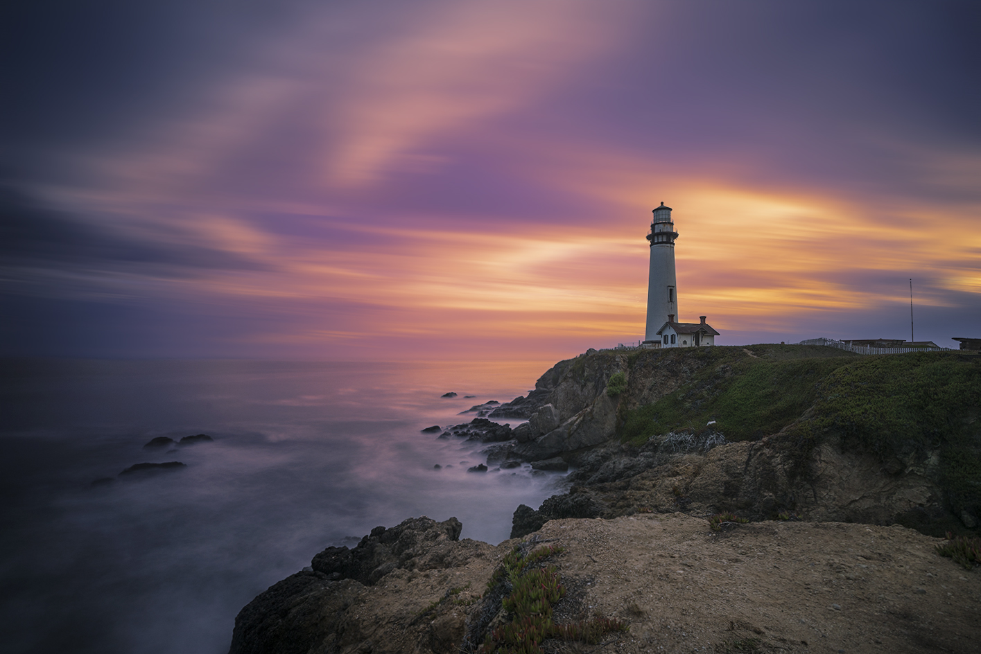 Beautiful sunset overlooking Pigeon Point Lighthouse on the coast of California